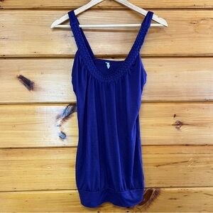 Women's Madonna Solid Eggplant Basketweave Neckline Tank Top Tunic Blouse S